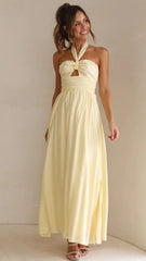 Gelbes, einfarbiges Neckholder-Maxikleid