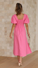 Hot Pink Deep V Neck Midi Dress