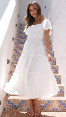 White Tiered Midi Dress