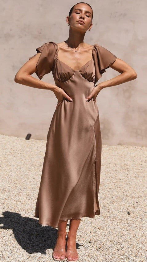 Chocolate Off Shoulder Midi Dress