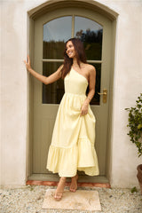 Busy Girl One Shoulder Maxi Dress Yellow