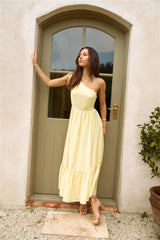 Busy Girl One Shoulder Maxi Dress Yellow