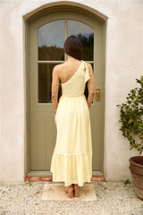 Busy Girl One Shoulder Maxi Dress Yellow