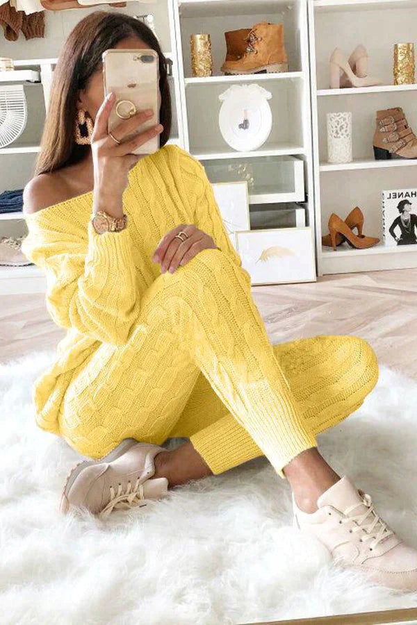 Elevated Comfort Cable Sweater +Slim Fit Pants Set