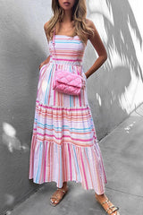 Next Big Move Rainbow Stripe Pocketed Cami Midi Dress