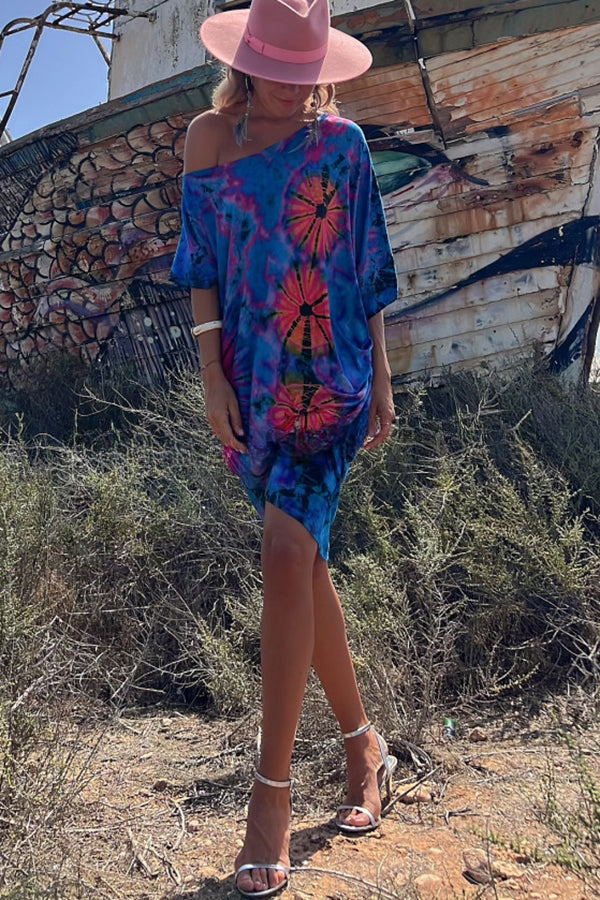 Wonderful Life Tie-dye Print Stretch Oversized Mini Dress