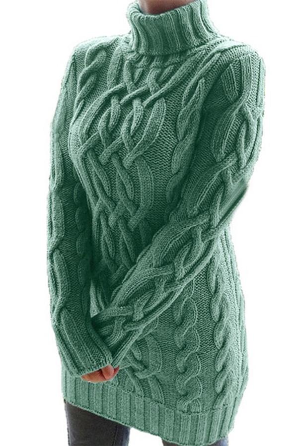 Turtleneck Retro Thick Line Twist Sweater Dress
