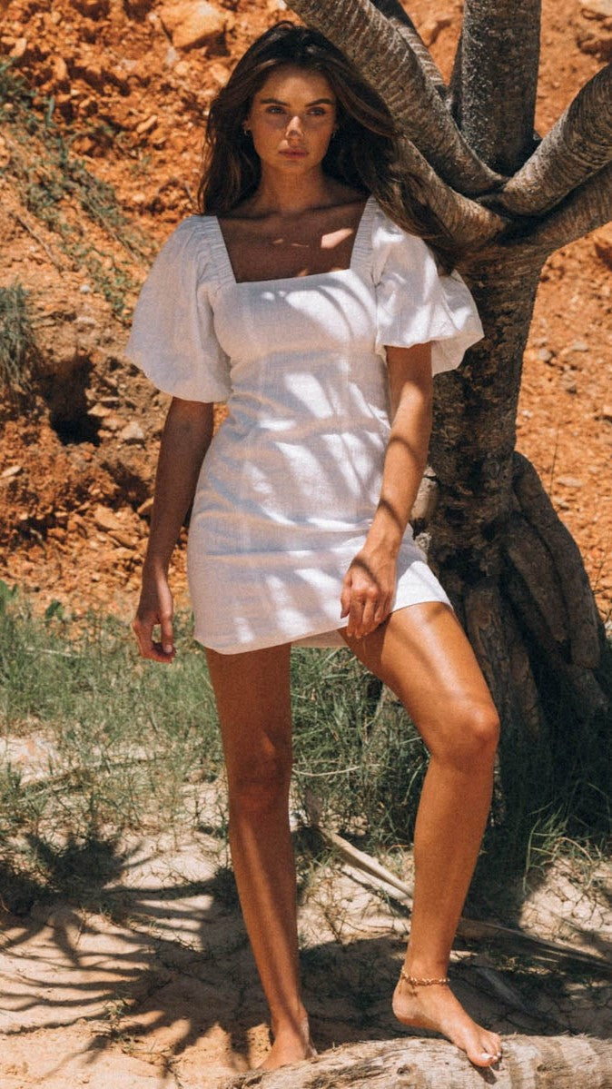 Tuscany Linen Mini Dress - White