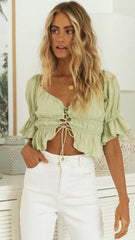 Green Front-Tie Crop Top