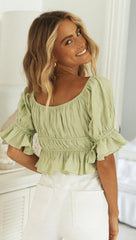 Green Front-Tie Crop Top