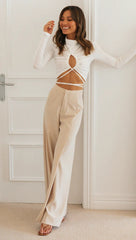 White Ruched Cutout Trim Crop Top