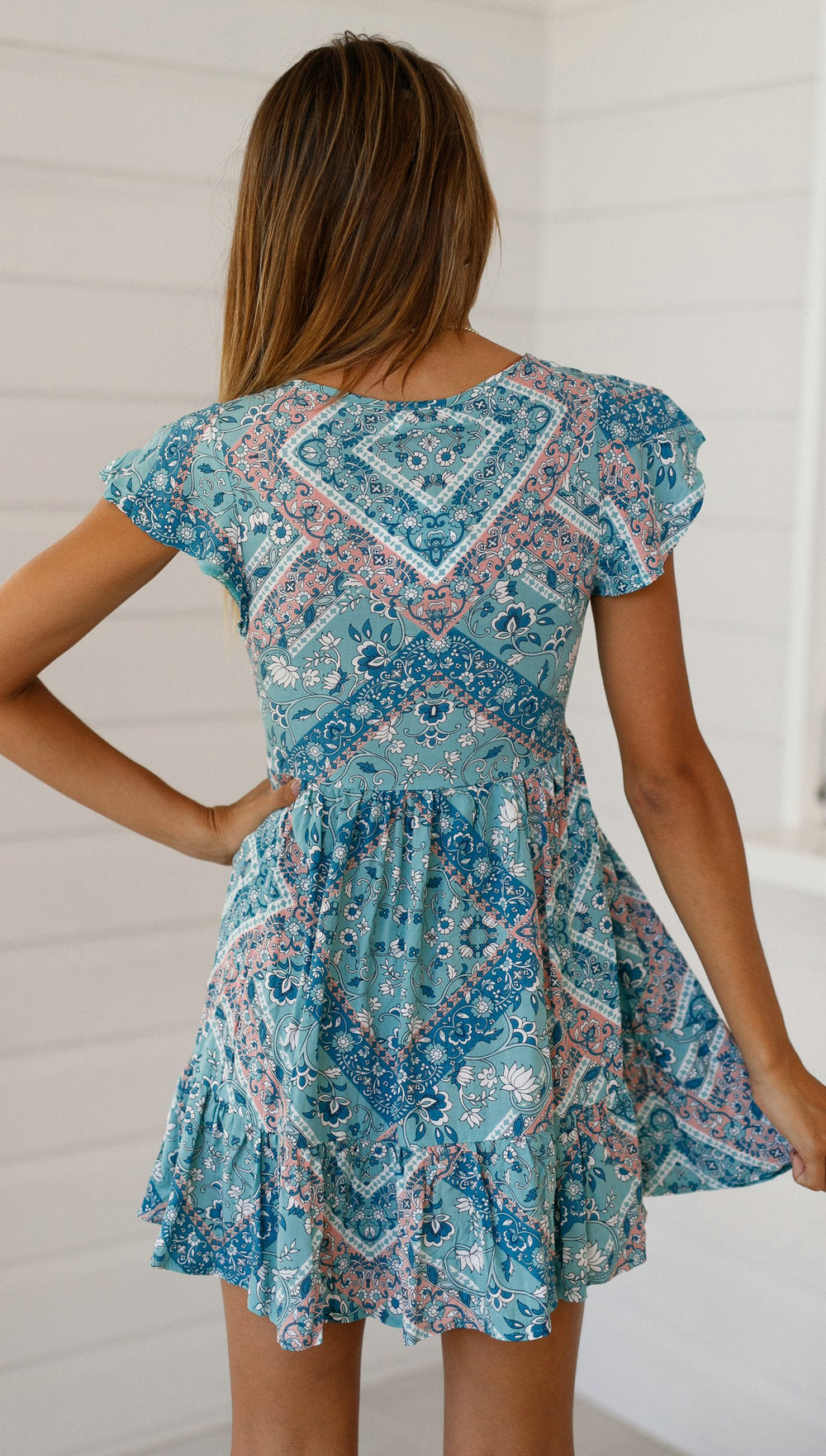 Teal Floral Button Down Skater Dress