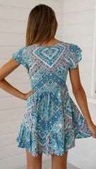 Teal Floral Button Down Skater Dress