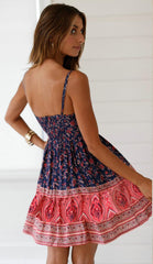 Navy Red Floral Eyelet V Neck Cami Dress