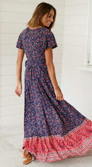 Navy Red Floral Sun Dress