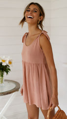 Dusty Pink Shoulder-Tie Shift Dress