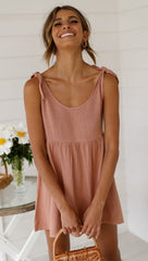 Dusty Pink Shoulder-Tie Shift Dress