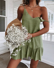 Green V Neck Slip Dress