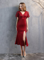 SHEATH V-NECK BAT SLEEVE PARTY DRESS