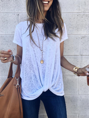 White Front Knot Short Sleeve Tee