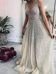 Sparkling V-Neck Mesh Party Sequin Dress