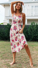 Pink Roses Print Ruffles Cami Dress