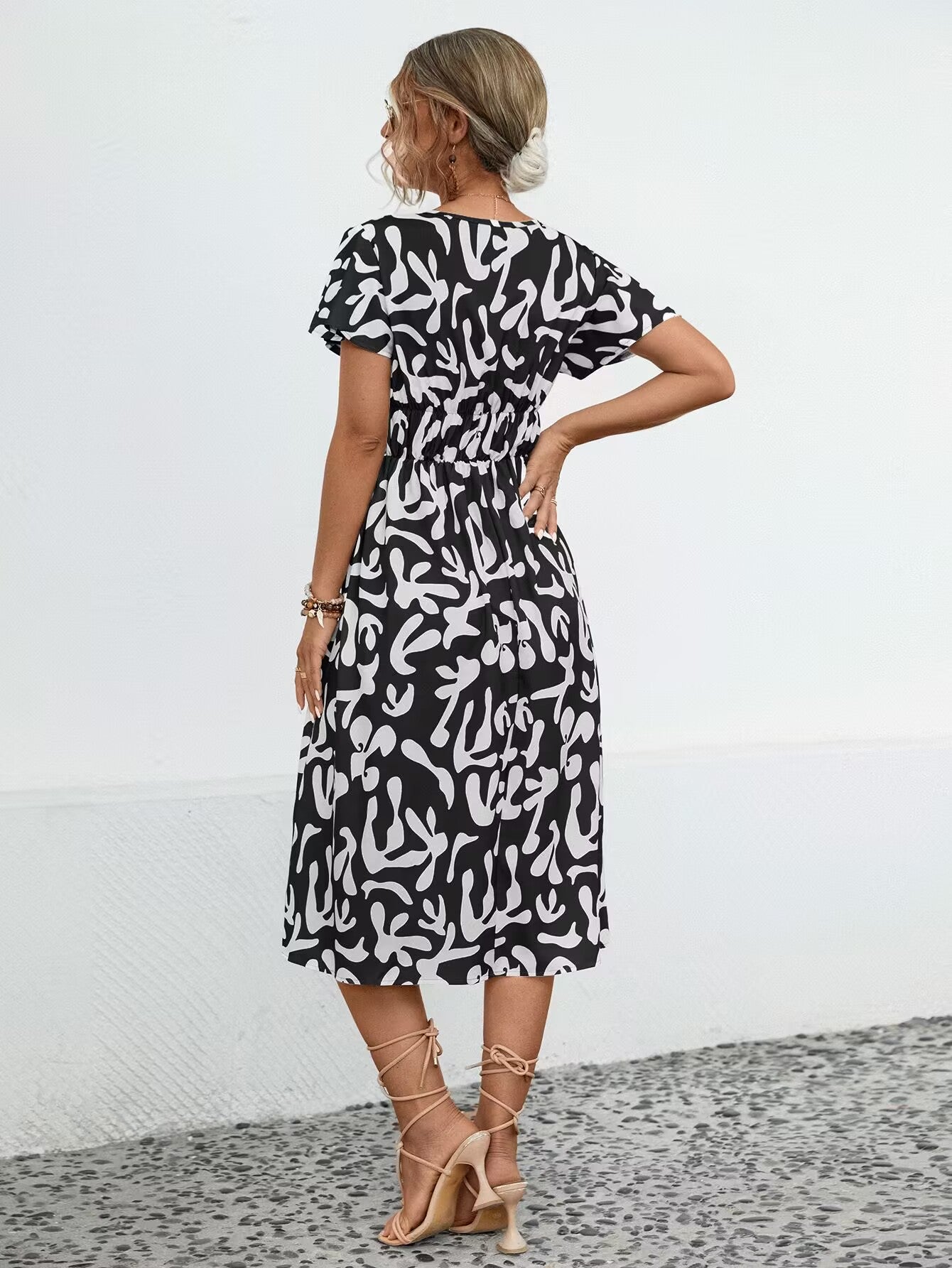 Orange Floral Surplice Midi Dress