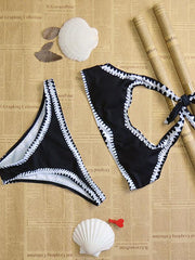 Black Color Block Contrast Bikini Top And Bottom