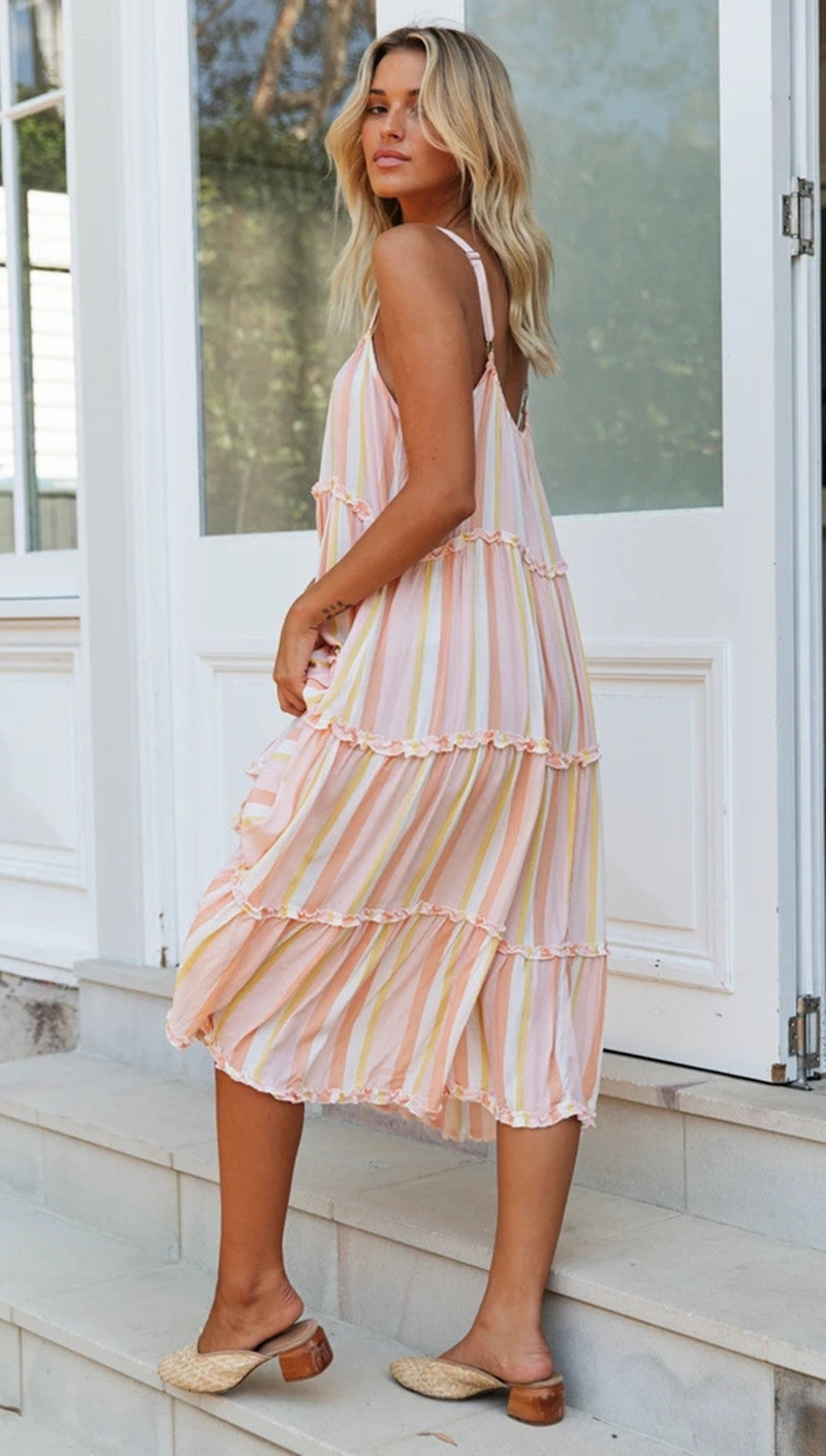 Pink Rainbow Striped Slip Dress