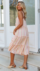Pink Rainbow Striped Slip Dress