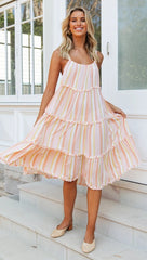 Pink Rainbow Striped Slip Dress