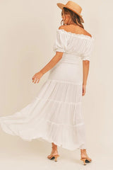 White Off Shoulder Midi Dress