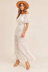 White Off Shoulder Midi Dress