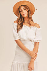 White Off Shoulder Midi Dress