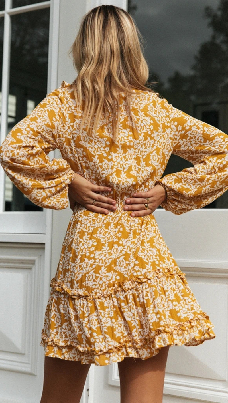 Yellow Floral Front Knot Dress
