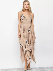 Trendy Floral Maxi Handkerchief Casual Slip Dress