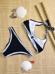 Black Color Block Contrast Bikini Top And Bottom