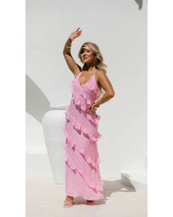 2024ss sexy camisole deep V flounder beach dress