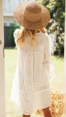 White Crochet Lace Long Sleeves Dress