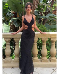 2024ss sexy suspenders slim mesh dress