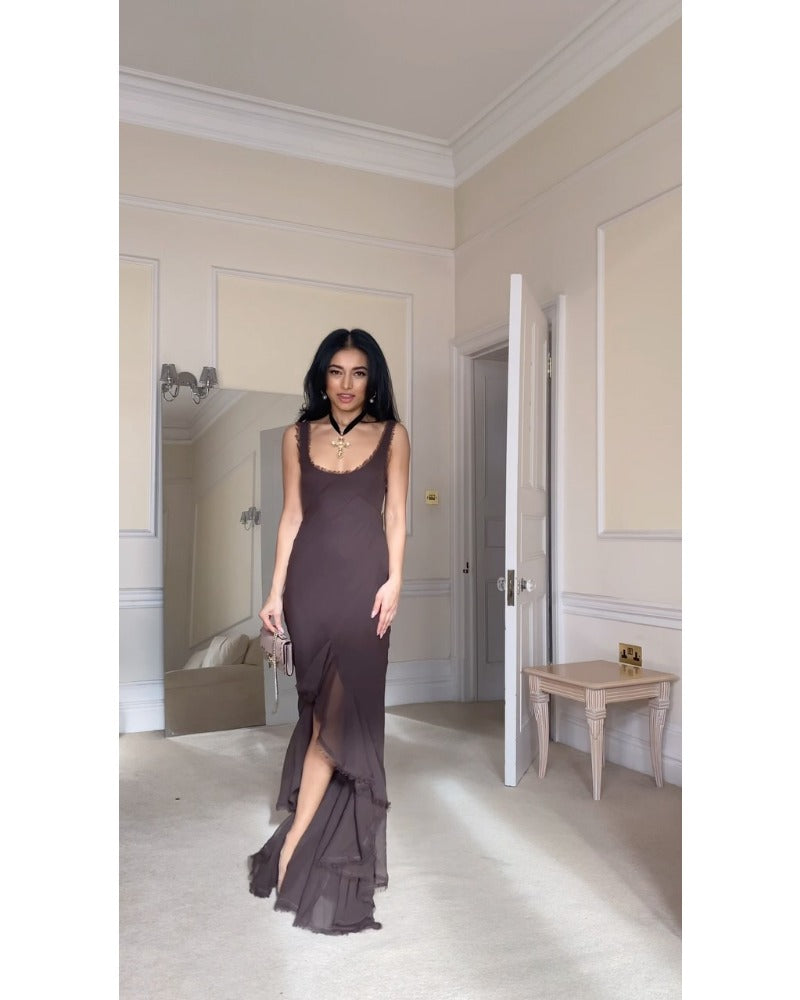 2024ss sexy halter casual with ruffles dress