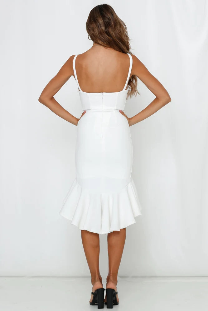 White Fishtail Cami Midi Dress