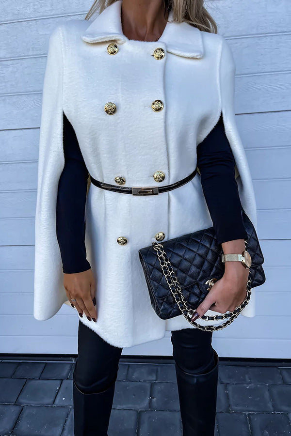 Paris Chic Houndstooth Print Metallic Double-breasted Cape Coat