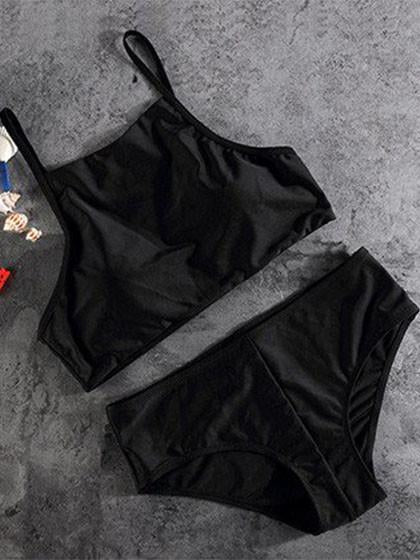 Basic Schwarzer Tank Bikini Badeanzüge