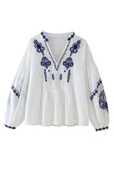 Midnight Romance Embroidery Long Sleeve Top