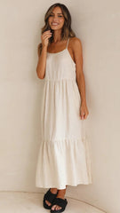 Beige Solid Slip Midi Dress