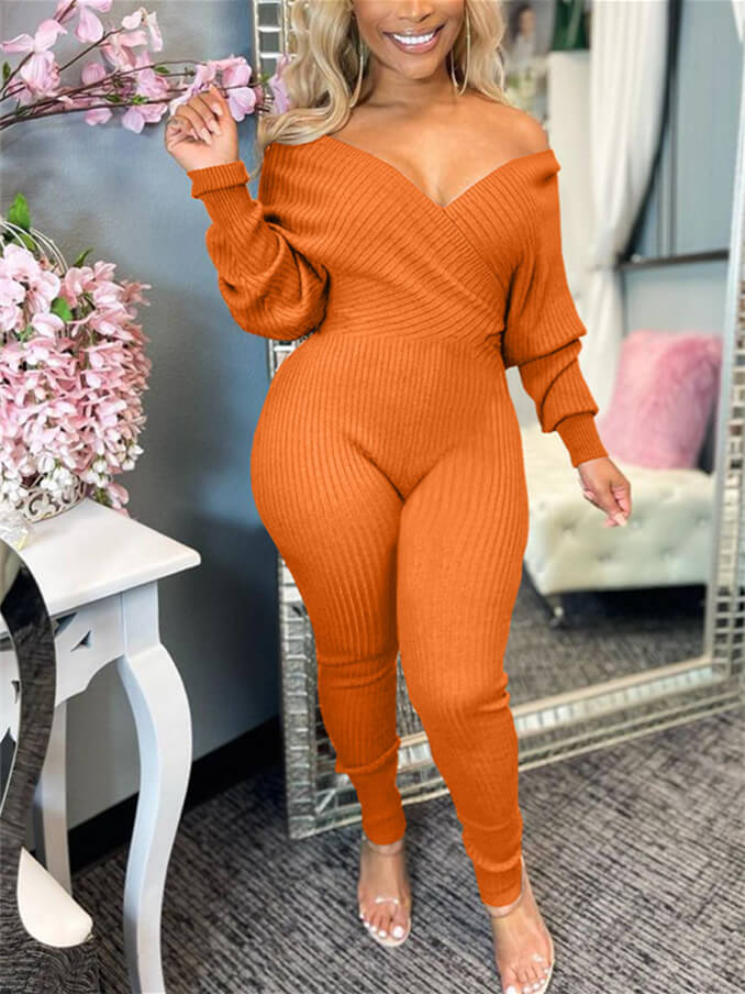 Indiebeautie V-Neck Ribbed Jumpsuit
