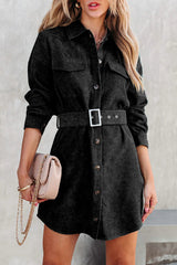 Catch Your Self Corduroy Button Up Mini Dress - 5 Colors