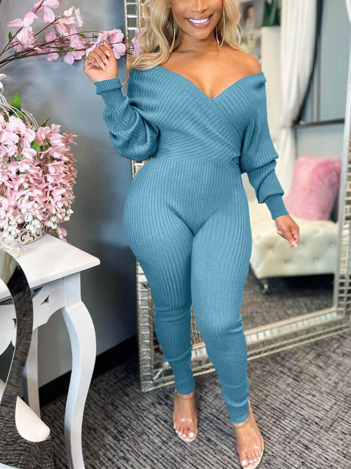 Indiebeautie V-Neck Ribbed Jumpsuit
