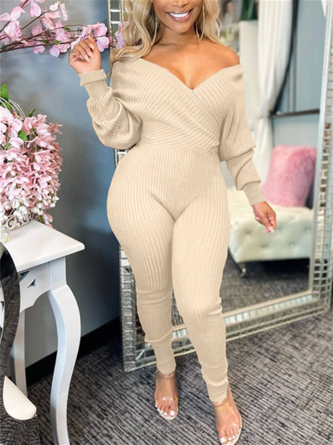 Indiebeautie V-Neck Ribbed Jumpsuit